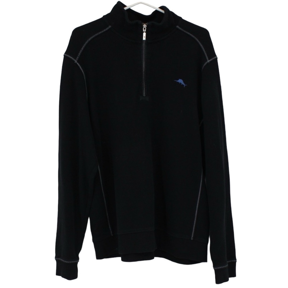 TOMMY BAHAMAS Quarter Zip Jacket Black Blue Size Large
